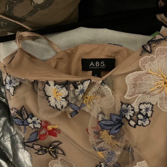 A.B.S Collection Pale Blush Floral Embroidered Midi Mesh Dress - Picture 5 of 6